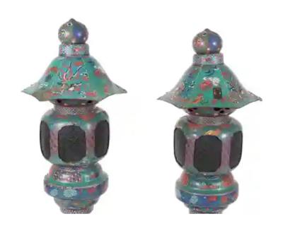Large Pair of Japanese Cloisonne Enamel Lanterns Attributed to Kaji Tsunekichi