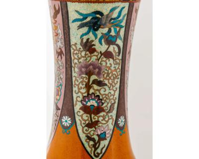 Large Pair of Japanese Cloisonne Enamel Vases Attributed to Honda Yasaburo