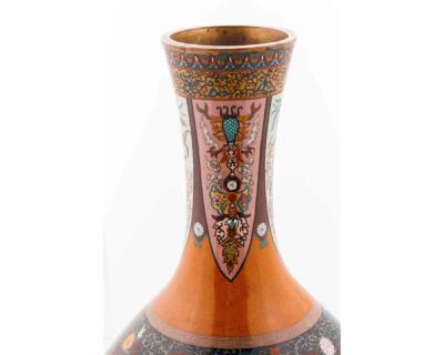 Large Pair of Japanese Cloisonne Enamel Vases Attributed to Honda Yasaburo