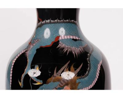 Large Pair of Meiji Period Japanese Cloisonne Enamel Double Dragon Vases