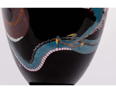 Large Pair of Meiji Period Japanese Cloisonne Enamel Double Dragon Vases