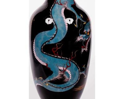 Large Pair of Meiji Period Japanese Cloisonne Enamel Double Dragon Vases