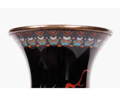 Large Pair of Meiji Period Japanese Cloisonne Enamel Double Dragon Vases