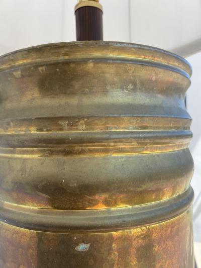 Large Pair of Mid Century Hammered Brass Lamps