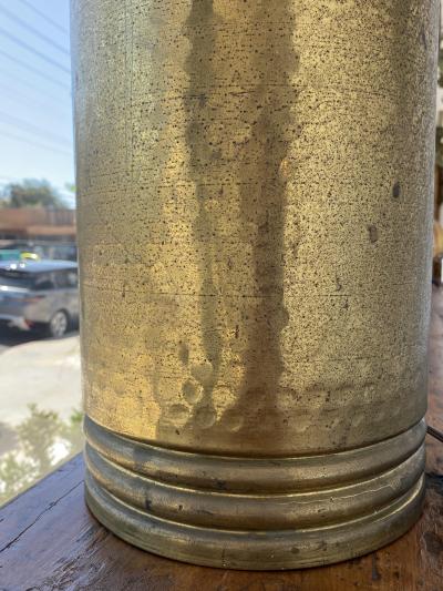 Large Pair of Mid Century Hammered Brass Lamps