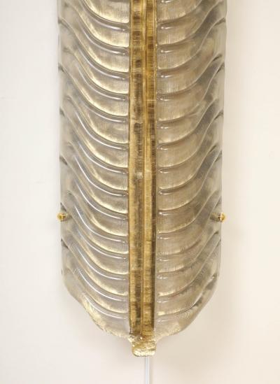 Large Pair of Murano Glass Leaf Wall Sconces Infused 24k Gold Italy 38 Tall