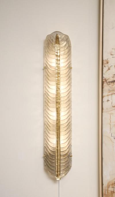 Large Pair of Murano Glass Leaf Wall Sconces Infused 24k Gold Italy 38 Tall