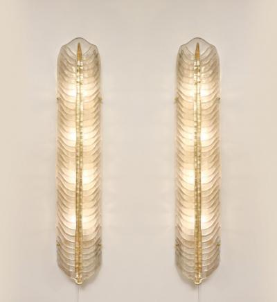 Large Pair of Murano Glass Leaf Wall Sconces Infused 24k Gold Italy 38 Tall