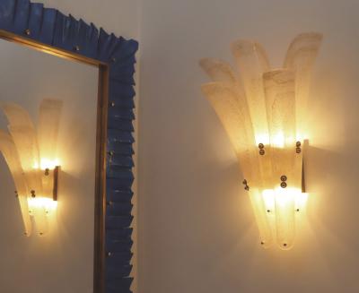 Large Pair of Murano Wall Sconces With Gold Flakes Details