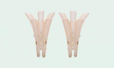 Large Pair of Murano Wall Sconces With Gold Flakes Details