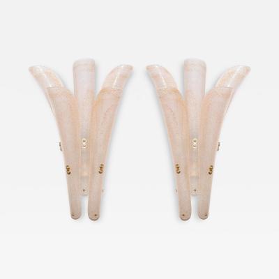 Large Pair of Murano Wall Sconces With Gold Flakes Details