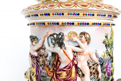 Large Pair of Porcelain Covered Urns Decorative Pieces