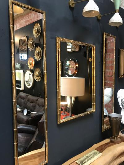 Large Pair of Rectangular Faux Bamboo Brass Mirrors Italy 1960s