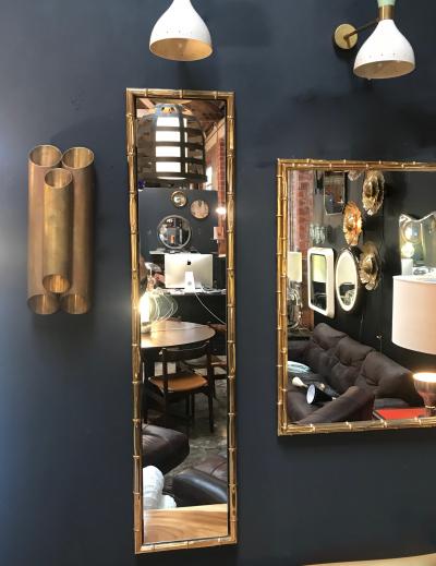 Large Pair of Rectangular Faux Bamboo Brass Mirrors Italy 1960s