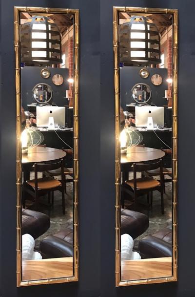 Large Pair of Rectangular Faux Bamboo Brass Mirrors Italy 1960s