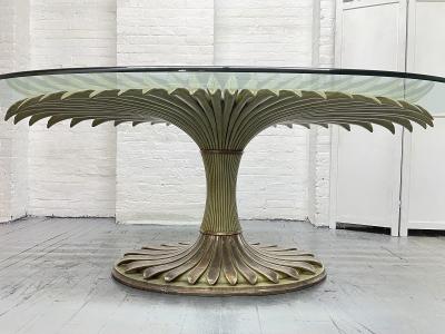 Large Palm Tree Style Oval Glass Top Dining Table