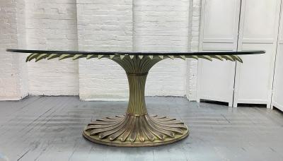 Large Palm Tree Style Oval Glass Top Dining Table