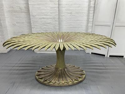 Large Palm Tree Style Oval Glass Top Dining Table