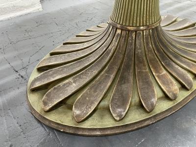 Large Palm Tree Style Oval Glass Top Dining Table