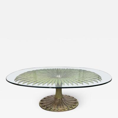 Large Palm Tree Style Oval Glass Top Dining Table