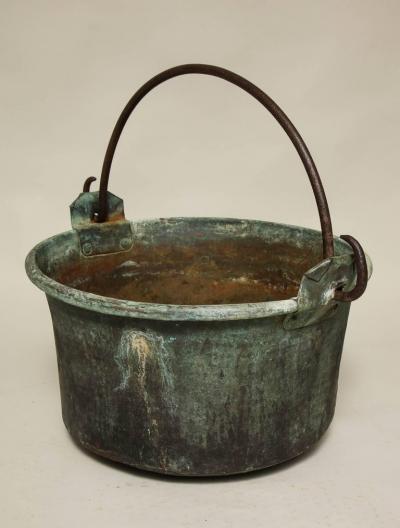 Large Patinated Copper and Wrought Iron Container