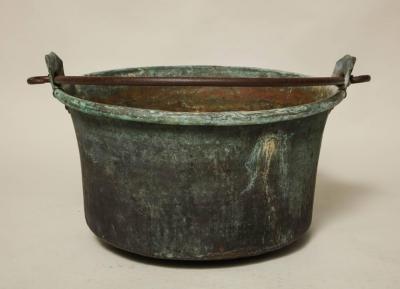 Large Patinated Copper and Wrought Iron Container