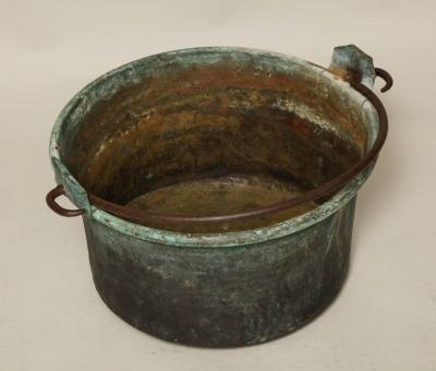 Large Patinated Copper and Wrought Iron Container