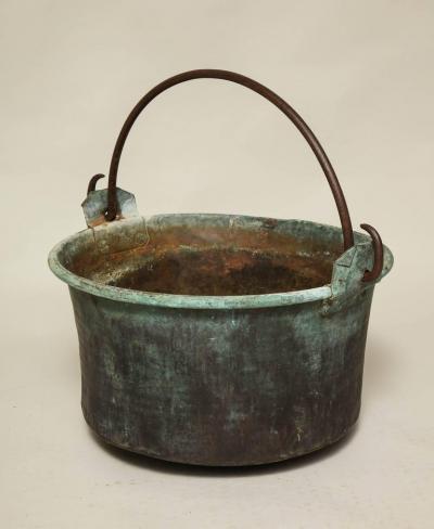 Large Patinated Copper and Wrought Iron Container