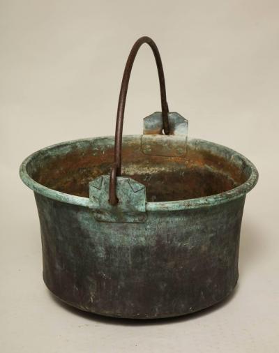 Large Patinated Copper and Wrought Iron Container