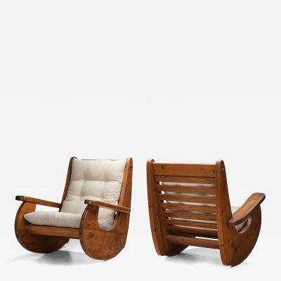 Large Pine Wood Rocking Chairs The Netherlands 1970s