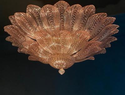 Large Pink Amethyst Murano Glass Leave Ceiling Light or Chandelier