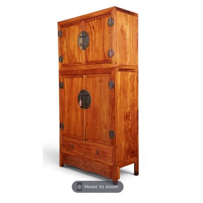 Large Qing Dynasty Oak Wood Compound Cabinet With Brass Medallions