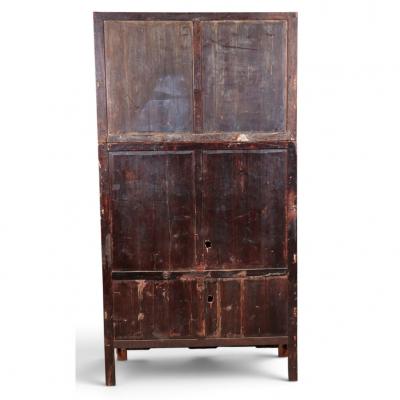 Large Qing Dynasty Oak Wood Compound Cabinet With Brass Medallions