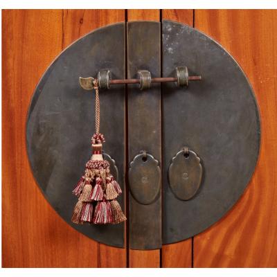 Large Qing Dynasty Oak Wood Compound Cabinet With Brass Medallions