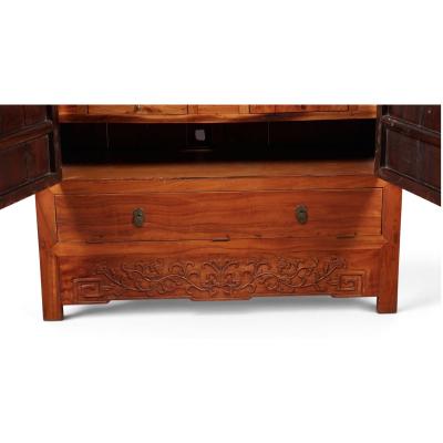 Large Qing Dynasty Oak Wood Compound Cabinet With Brass Medallions