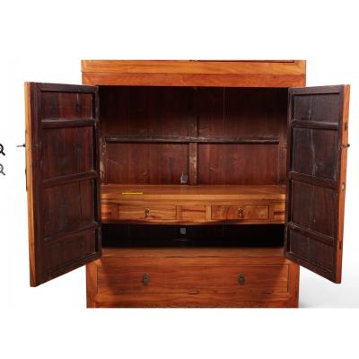 Large Qing Dynasty Oak Wood Compound Cabinet With Brass Medallions