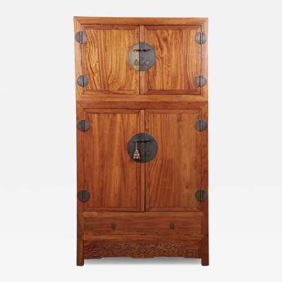 Large Qing Dynasty Oak Wood Compound Cabinet With Brass Medallions