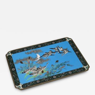 Large Rare Meiji Japanese Cloisonne Enamel Panel of Geese