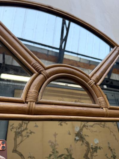 Large Rattan Parclosed Mirror Italy 1970s
