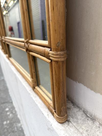 Large Rattan Parclosed Mirror Italy 1970s