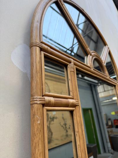 Large Rattan Parclosed Mirror Italy 1970s