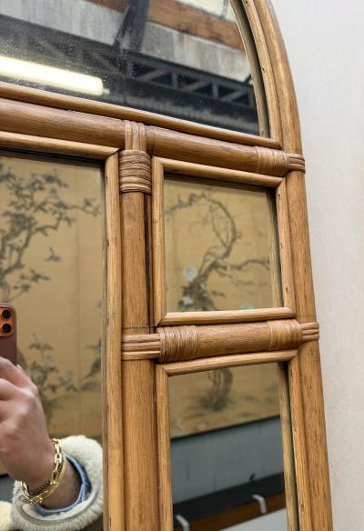 Large Rattan Parclosed Mirror Italy 1970s