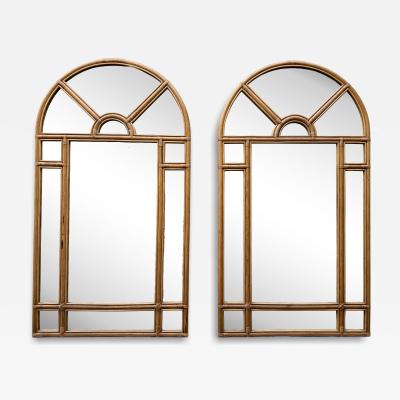 Large Rattan Parclosed Mirror Italy 1970s