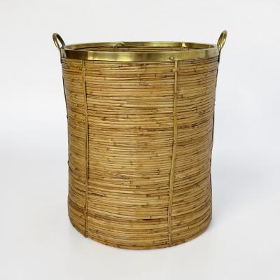 Large Rattan and Brass Basket