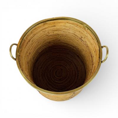 Large Rattan and Brass Basket