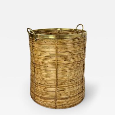 Large Rattan and Brass Basket