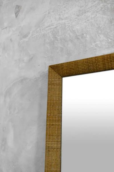 Large Rectangular Mirror With Cane Fabric Frame 1980s