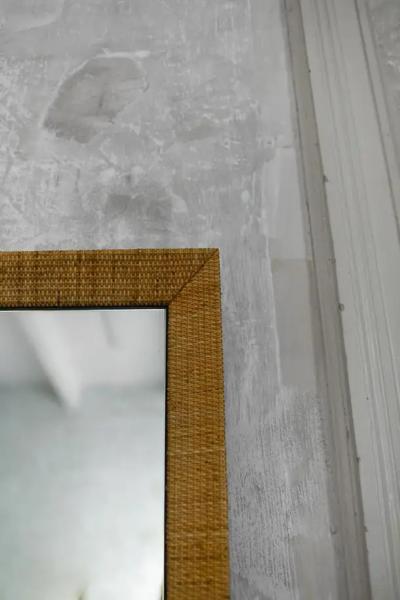 Large Rectangular Mirror With Cane Fabric Frame 1980s
