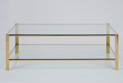 Large Rectangular Two Tier Coffee Table in Brass and Glass France 1970s