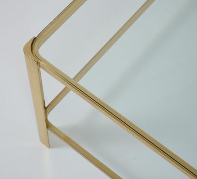 Large Rectangular Two Tier Coffee Table in Brass and Glass France 1970s